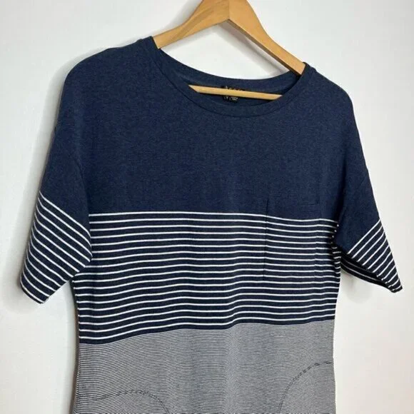 Theory Womens Large Pelloa Engineered Tee T-Shirt Dress Pockets Stripes Navy - Picture 4 of 13